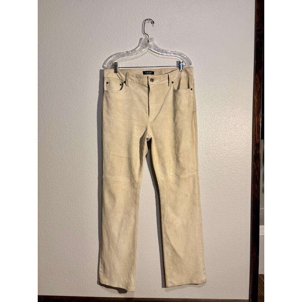 Ralph Lauren Black Label Goat Suede Leather High Waisted Straight Leg Pants 14